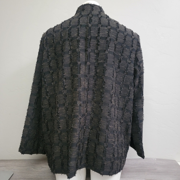 De Taille Black Brown Tunic Size XL Woven Block Textured
Linen Tweed Fringe - Picture 2 of 12